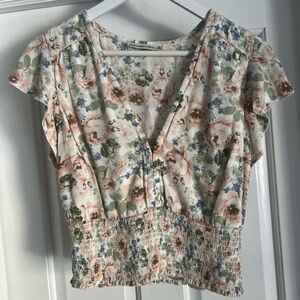Floral V-Neck Smocked Women Top